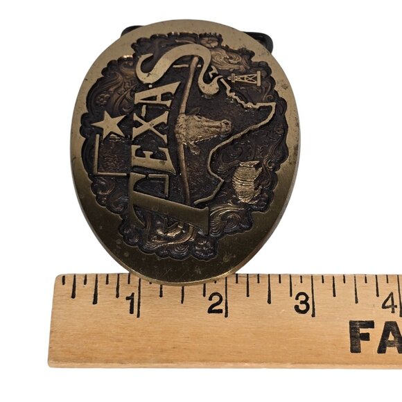 Bronze Belt Buckle Texas High Mesa 1983 Albuquerque NM Longhorn Armadillo Cowboy